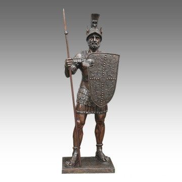 Grande Figure Statue Spear Warrior Bronze Sculpture Tpls-093